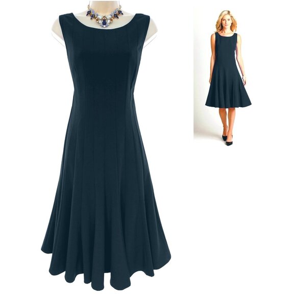 Calvin Klein Black Fit & Flare Dress Size 14 Classic Party Wedding Cocktail - Picture 1 of 4